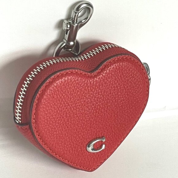 Coach Handbags - Coach Heart Coin Purse Keychain Red Bag Charm Earbud Case Leather CP406